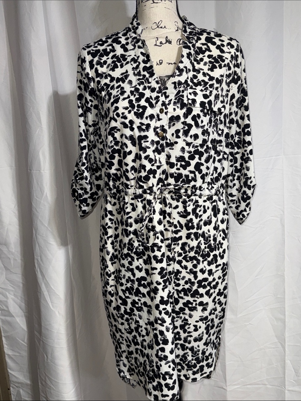 Merona Black and White Animal Print Midi Shirt Dress